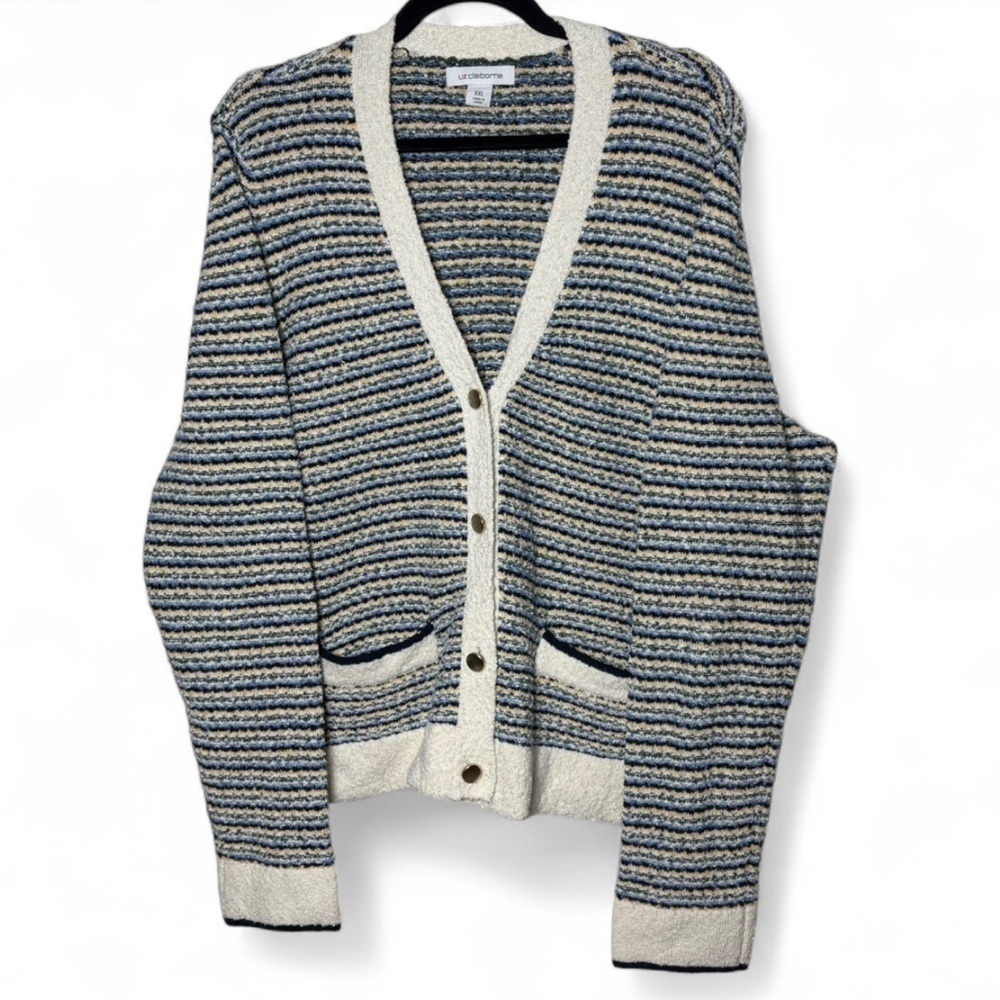 Liz Claiborne Striped Knit Cardigan Sweater XXL Preppy